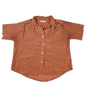 Madewell 100% Silk Short Sleeve Button Down Blouse Brown White Polka Dots XXS